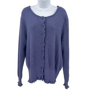 Pendleton Cardigan Sweater Indigo Womens 2X Button Up Knit Scalloped Wool Casual